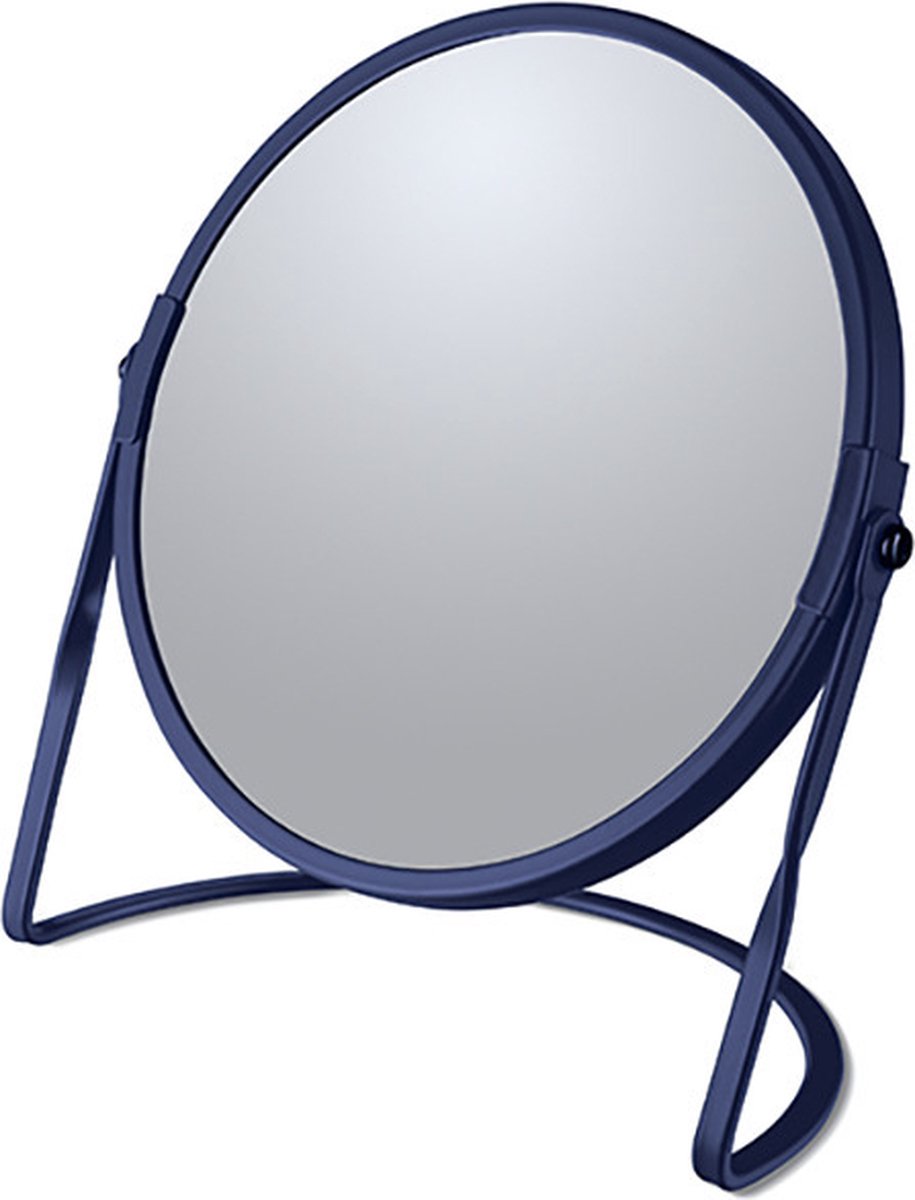 Make-up spiegel Cannes - 5x zoom - metaal - 18 x 20 cm - donkerblauw - dubbelzijdig