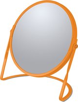 Make-up spiegel Cannes - 5x zoom - metaal - 18 x 20 cm - oranje - dubbelzijdig