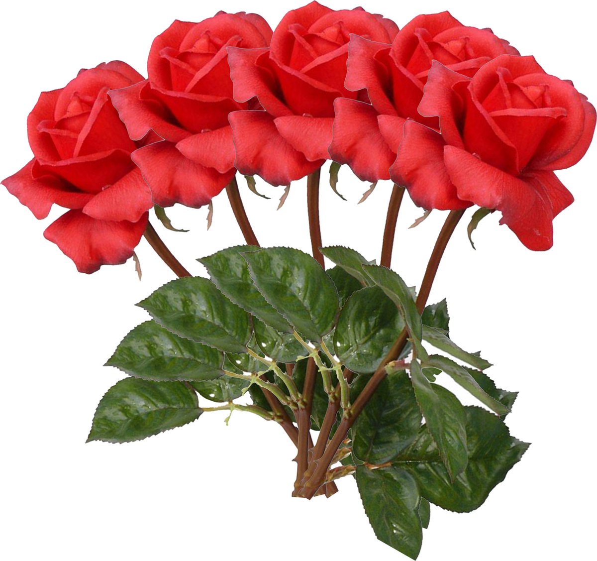 Top Art Kunstbloem roos Caroline - 5x - rood - 70 cm - zijde - kunststof steel - decoratie bloemen