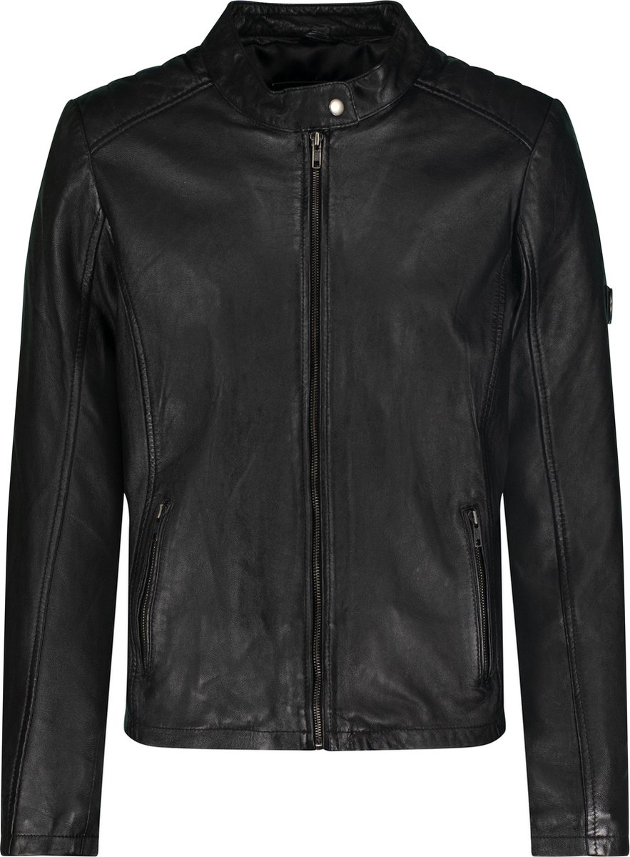 Urban 5884 - Comfort size - Riley - Dames Jack -biker jack- Lams Leer - Zwart- Maat 44