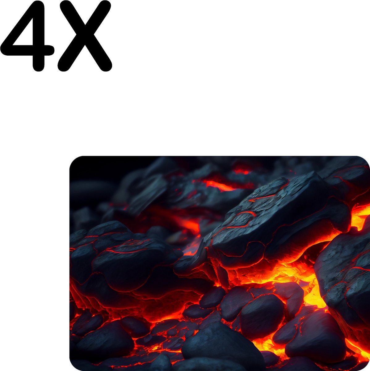 BWK Flexibele Placemat - Stenen in Lava - Set van 4 Placemats - 35x25 cm - PVC Doek - Afneembaar