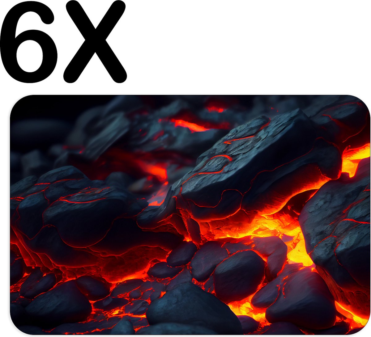 BWK Flexibele Placemat - Stenen in Lava - Set van 6 Placemats - 45x30 cm - PVC Doek - Afneembaar