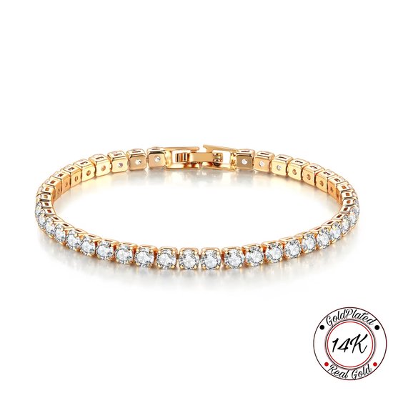 Borasi Tennis Armband Goud | 14K Goldplated | Zirkonia Stenen | 17 CM | Vrouwen Armband | Dames Armband | Cadeau Voor Haar | Elegante Armband | Best Verkochte Sieraden | Moederdag Cadeautje