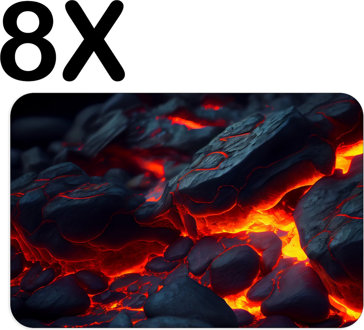 BWK Flexibele Placemat - Stenen in Lava - Set van 8 Placemats - 45x30 cm - PVC Doek - Afneembaar