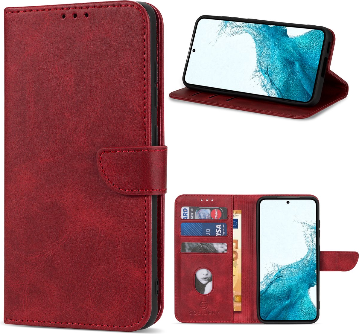 Samsung Galaxy S24 Plus Hoesje - Solidenz Bookcase S24 Plus - Telefoonhoesje S24 Plus - S24 Plus Case Met Pasjeshouder - S24+ - Cover Hoes - Rood
