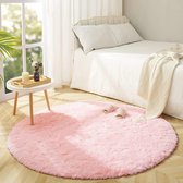 Slaapkamer shaggy pluche rond tapijt, kleurrijk, batik kunstwollen, modern binnentapijt, hoogpolig, behaaglijke bont-look, vloerkleed voor bij het bed of de bank (roze, 100 x 100 cm)