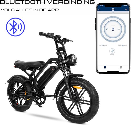 Fatbike V20 [Nieuwste 2024 Model] - E bike - Bluetooth - Met Extra remblokje - Zwart - Elektrische Fatbike - E-Fatbike - 7 versnellingen - Merkloos