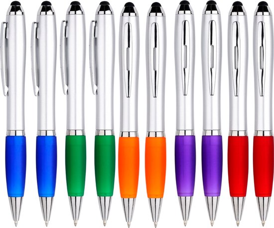 Case2Go - 10 Stuks - Touchpen voor tablet en smartphone - Stylus en Balpen in 1 - Mix van kleuren