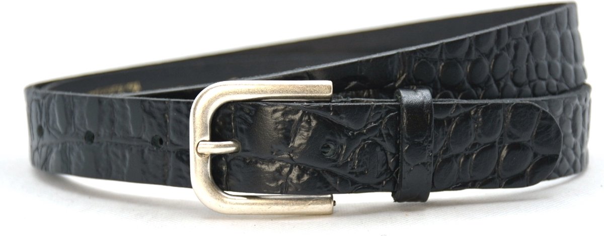 Take-it 3 cm riem zwart kroko - 100 % leder - zwarte riem met kroko print - taillemaat 85 - totale lengte riem 100 cm