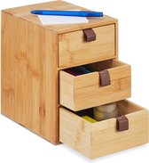 Organiseur de bureau Relaxdays 3 tiroirs - caisson à tiroirs en bambou - organiseur de bureau en bois - salle de bain