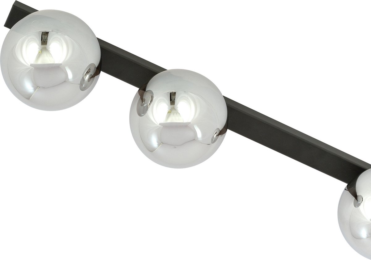 Emibig Aalborg mooie lange zwarte plafondlamp met 3 gefumeerde bollen E14 - Perfect voor moderne interieurs