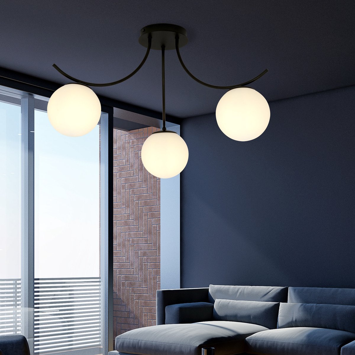 Emibig Kopenhagen plafondlamp zwart met 3 witte glazen bollen - Perfecte verlichting voor elke ruimte