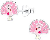 Joy|S - Zilveren pauw oorbellen - 8 mm - roze - kinderoorbellen