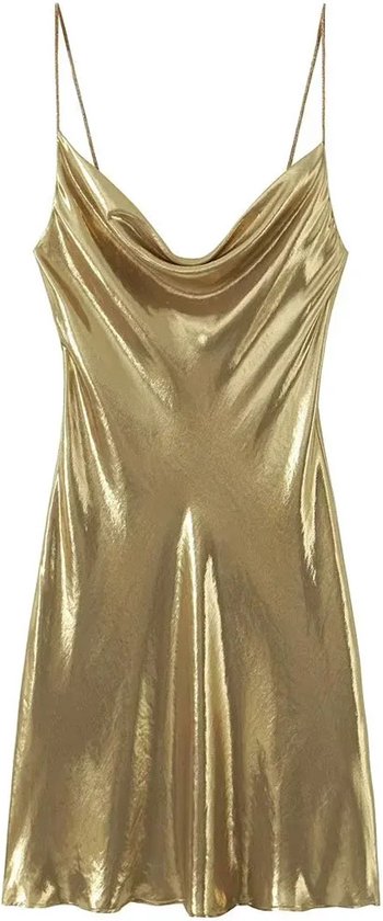 Goudgele jurk erotisch - Luxe feest dress - Party - Glimmend - Sexy - Mouwloos - Zonder kraag - Goede kwaliteit