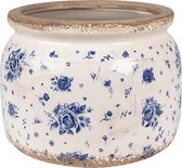 Clayre & Eef Pot de fleurs Ø 20x15 cm Beige Bleu Céramique Roses Pot de fleurs d'intérieur