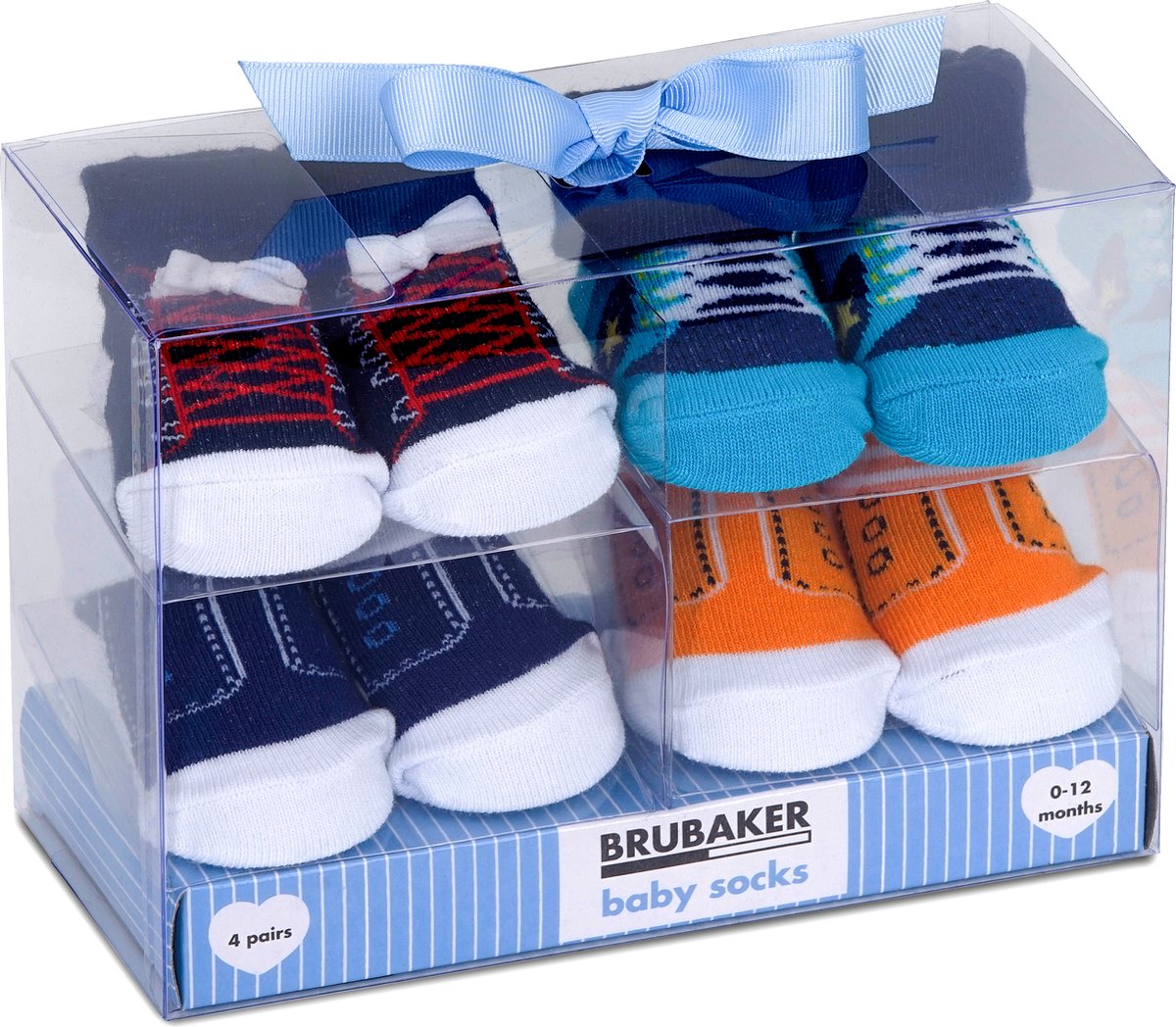 Goedkoopste BRUBAKER 4 Paar Babysokken voor Jongens 0-12 Maanden - Babyshower - Cadeau - Baby Geschenkset voor Pasgeborenen in Geschenkverpakking met Strik - Coole Sokken Motieven