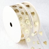 2 rollen cadeaulint goud lint decoratielint om te knutselen organza lint bruiloft decoratie party geschenk transparant lint geschenkverpakking Kerstmis (hart + chrysant)