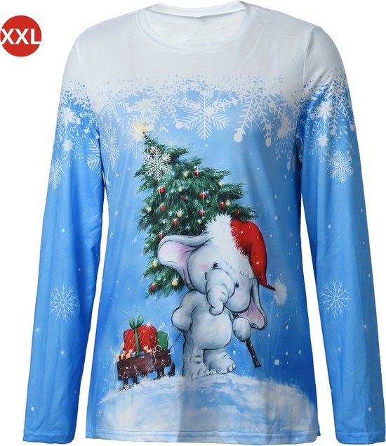 Livano Kersttrui - Dames - Foute Kersttrui - Christmas Sweater - Kerst Sweater - Christmas Jumper - Pyjama - Blauw - Maat XXL