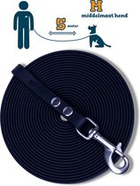 Miqdi lange lijn - BioThane® – zwart - 5 meter lang – 13mm breed – M – middelmaat hond – sleeplijn - géén handvat