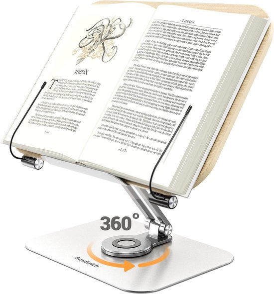 Hoge Kwaliteit Boekenstandaard - Natuurlijk Hout - Draait 360 Graden - Met Bladzijdehouders - Goed Voor Houding - Boekensteun - Boekenhouder - Leesstandaard - 24,5CM x 34CM