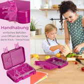 Len, Bento Box, lunchbox voor kinderen; met 4 + 2 compartimenten; extreem sterke broodtrommel; ideaal voor de kinderopvang en op school (paars)