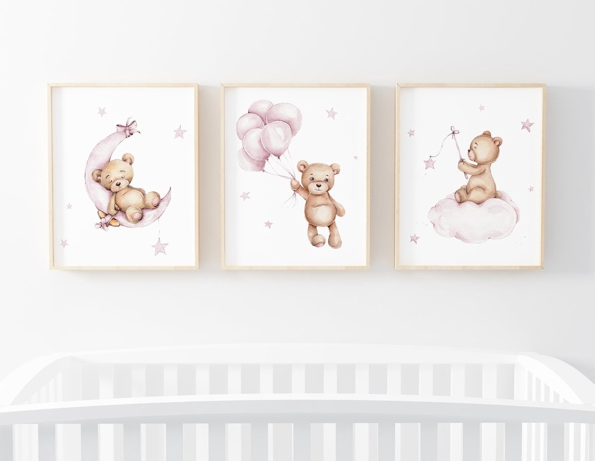 Set affiche chambre enfant - 3 pièces - 50x70 cm - Ours en peluche