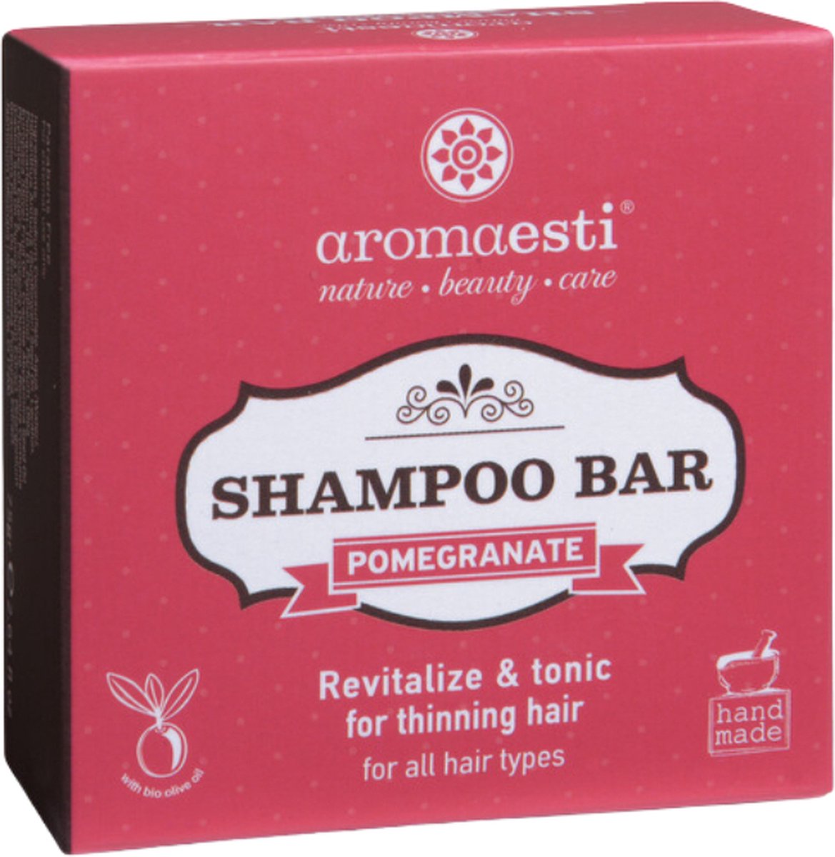 Aromaesti Solid Shampoo Bar Pomegranate - Granaatappel - shampoo voor dunner wordend haar - zero waste - solid shampoo - vegan - duurzaam - biologisch - diervriendelijk - 60 gram