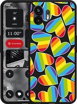 Cazy Hoesje Zwart geschikt voor Nothing Phone (2) Regenboog Hartjes