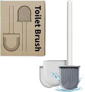 Brosse de toilette en silicone flexible avec support - Brosse de toilette hygiénique avec système de suspension / fixation murale - Durable et antibactérien - Wit