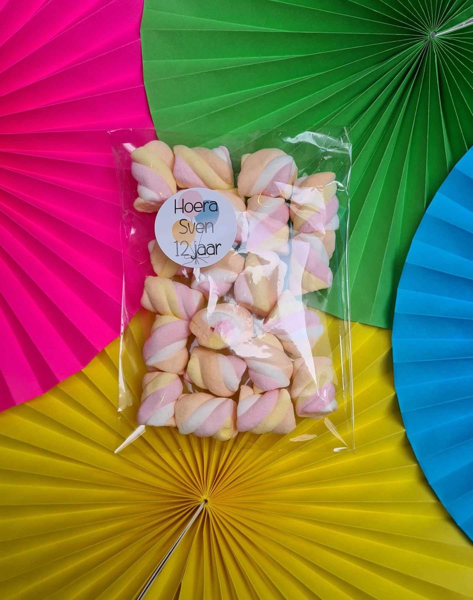 20 Uitdeelzakjes + 20 stickers | Ballonnen uitdelen | Sticker met naam | Traktatiezakjes | Cellofaan zakjes | Transparant | School traktaties | Uitdelen | Traktatie | A6 formaat 10x15cm zakjes | 40mm sticker | Traktatie zakjes