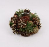 Kerstkrans 20 cm rond bordeaux groen goud dennenappels blad 1 theelichthouder | NFT-65533 | La Galleria