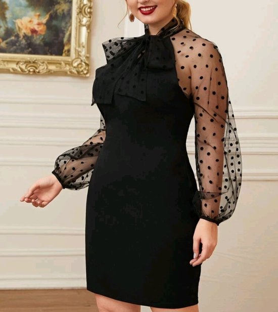Elegant sexy jurk grote maat zwart stretch feestjurk galajurk verjaardag gelegenheids jurk 2XL eu 44