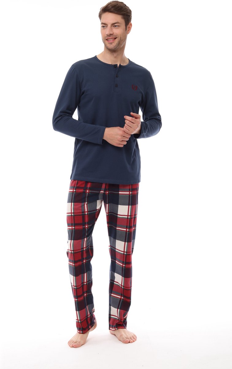 Pijadore - Heren Pyjama Set, Lange Mouwen, Donkerblauw - XL
