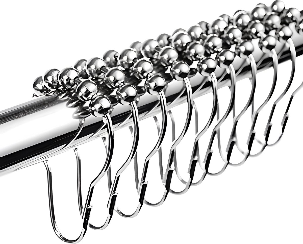 12x douchegordijnringen, roestvrij stalen ophangringen met glijsysteem, 12 enkele haken, 69x39mm