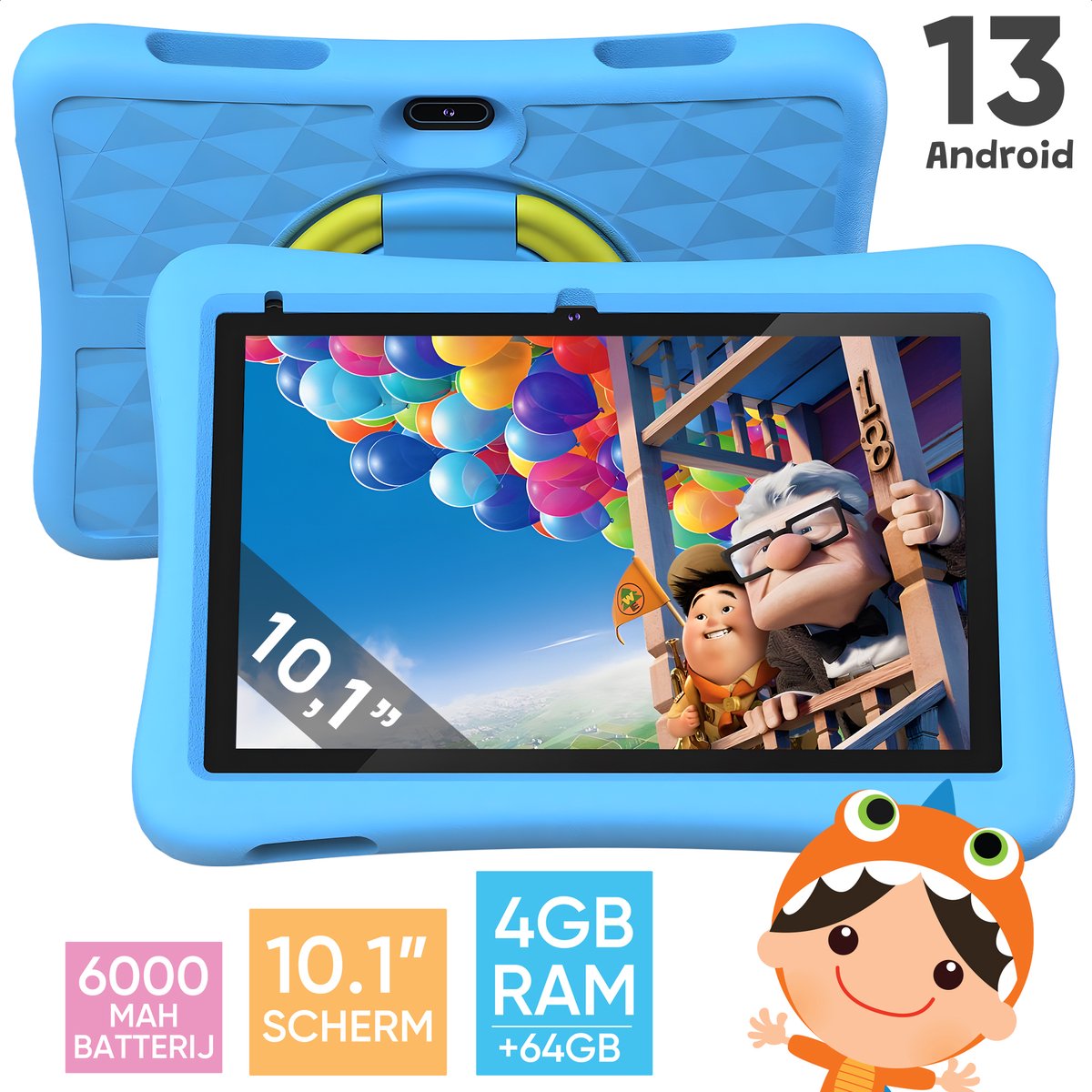 TiDoGoods - Kindertablet XL - Kindertablet vanaf 3 jaar - Kindertablet - 64GB opslag 4GB RAM - Ouderlijk Toezicht - Android 13.0 - 10.1