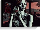 Canvas - Vrouw - Restauraunt - Mensen - Wijn - Drinken - 40x30 cm Foto op Canvas Schilderij (Wanddecoratie op Canvas)