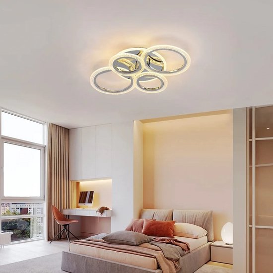 LuxiLamps - 4 Circle Chrome - Lampe Moderne - 66 cm - Lampe de Salon - Wit Chaud - Plafonnier