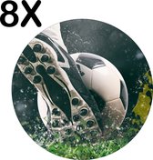 BWK Flexibele Ronde Placemat - Voetballers in Actie in de Regen - Set van 8 Placemats - 50x50 cm - PVC Doek - Afneembaar