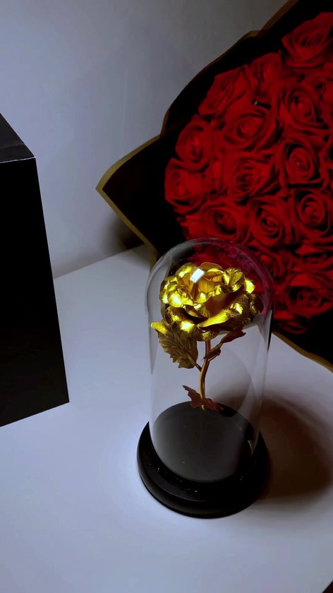 La Rose Flower Gold - Rose dorée de Luxe sous cloche en verre - Rose en verre - Cadeau et Décoration Romantique