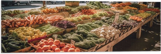 Vlag - Kraam - Markt - Groente - Fruit - Verkopen - 90x30 cm Foto op Polyester Vlag