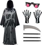 Halloween kostuum voor kinderen - reaper kostuum met lichtgevende ogen - griezelige geest - 10/12 jaar