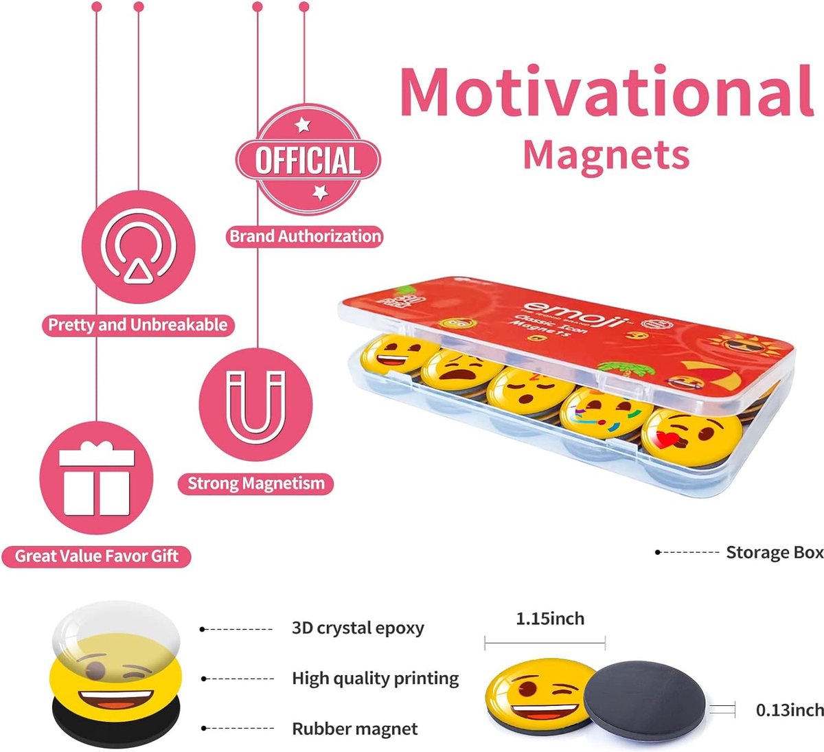 Aimant Emoji, 12 Pièce 3D Verre Smiley Aimant Réfrigérateur à