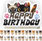 Set de 25 pièces Happy Birthday Cats avec 1 cake toppers et 24 cupcake toppers - chat et chat - gâteau - topper - cupcake - joyeux anniversaire - anniversaire