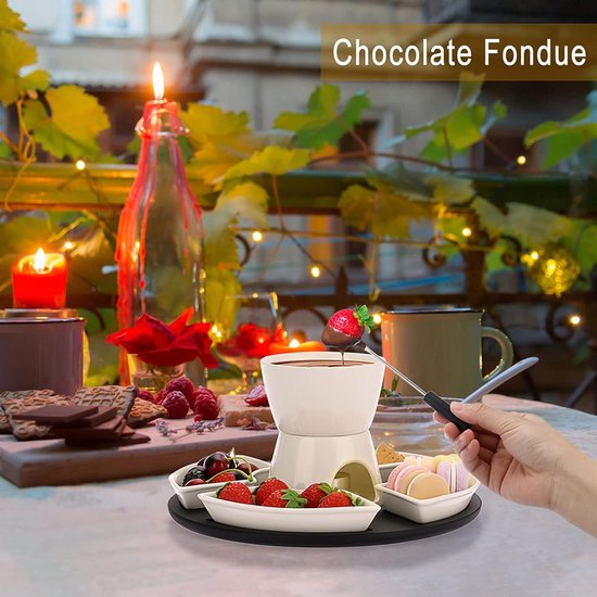 Cepewa 4 x keramische chocoladefondueset fondueset chocoladefondue wit incl. 2 roestvrijstalen vorken (4 x chocoladefondueset Cepewa 4 x keramische chocoladefondueset fondueset chocoladefondue wit incl. 2 roestvrijstalen vorken (4 x chocoladefondueset