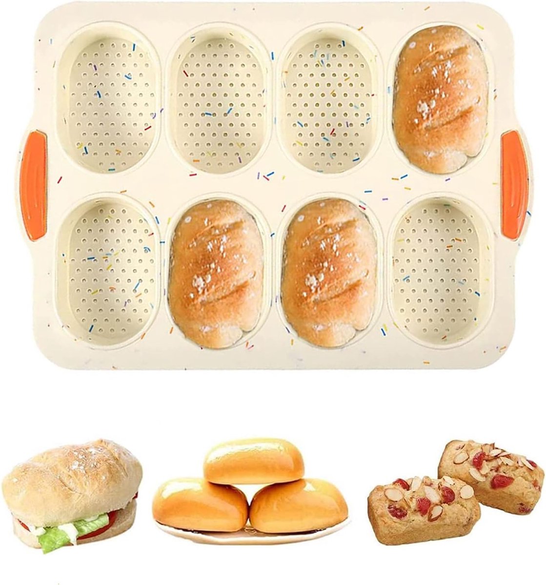 Bakvorm voor broodjes, siliconen bakvorm, stokbroodvorm, bakvorm voor 8 broodjes, siliconen bakplaat met antiaanbaklaag