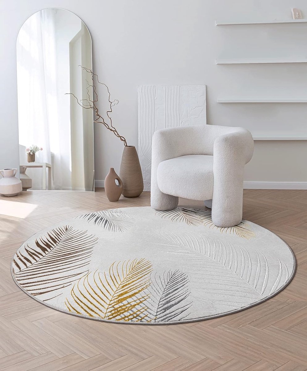 the carpet Mila – Vloerkleed met palmbladmotief in glanslook, geschikt voor woonkamer en slaapkamer, grijs met palmblad motief, 200 cm rond