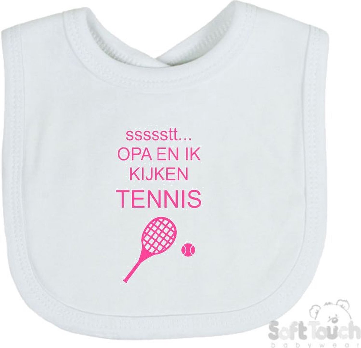 Goedkoopste Soft Touch Slabber Slabbetje Slab ssssstt... Opa en ik kijken tennis Unisex Katoen Wit/roze Maat 33x22 Cm