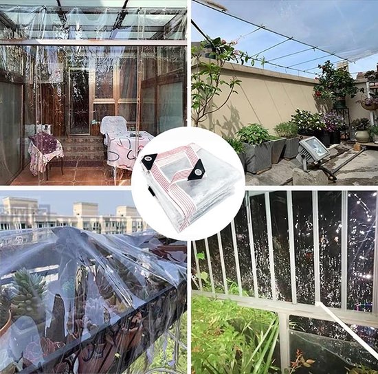 Transparant zeil met ogen, 420 g/m², 0,8 x 1,5 m, waterdicht, met touw en kabelbinders, pvc-materiaal, weerbestendig zeil voor regenbescherming voor planten, kas, tuinmeubelen