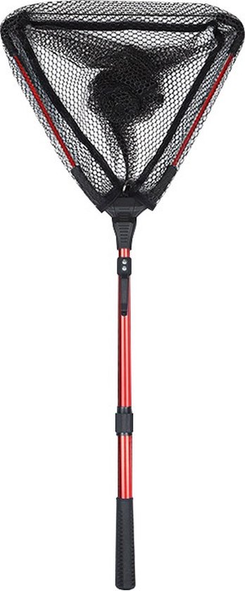 LINNHUE Epuisette - Filet de pêche - Epuisette télescopique - Pliable - Epuisette - Aluminium - Driehoek - 40x40 cm - 180 cm - Pêche - Piscine - Etang - Zwart/Rouge