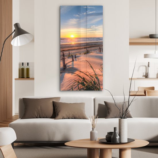 MuchoWow® Peinture sur Verre - Plage - Mer - Dune - Coucher de Soleil - Paysage - 60x120 cm - Peintures sur Verre Acrylique - Photo sur Glas